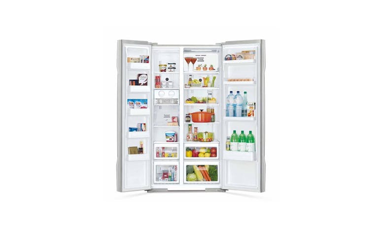 Hitachi SXS R-S700PMS0 605L Side By Side Refrigerator – Glass Silver (Opened View)