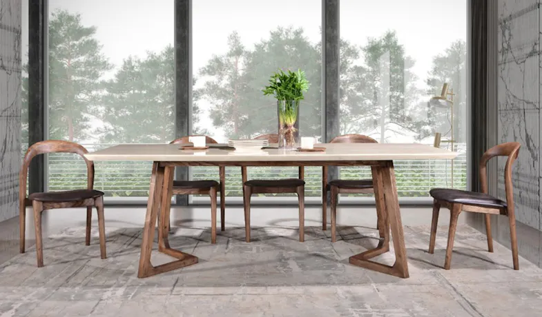 Fasta 1.8M Marble Dining Table with Wood Base (Table Only) Fasta 1.8M Marble Dining Table with Wood Base (Table Only)