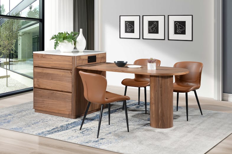 Compact Island Marble Dining Table - Natural Walnut Compact Island Marble Dining Table - Natural Walnut