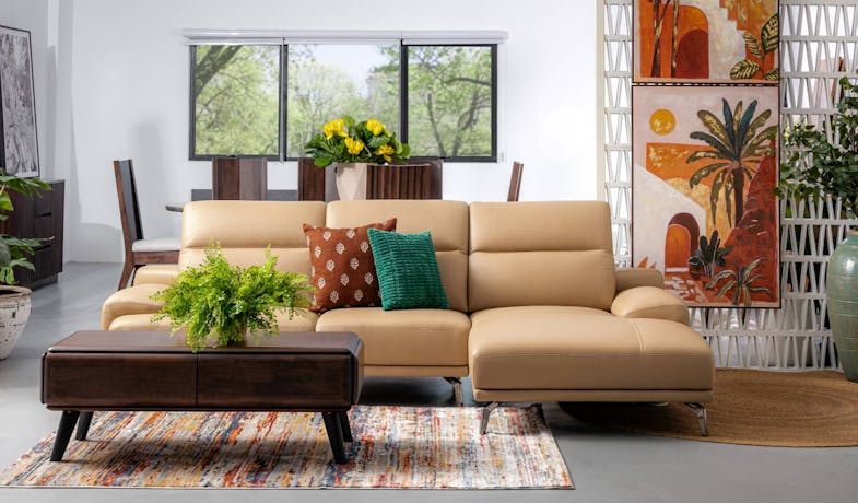 Cosmo Full Leather 2 Seater L-Shaped Sofa - Pumpkin Cosmo Full Leather 2 Seater L-Shaped Sofa - Pumpkin