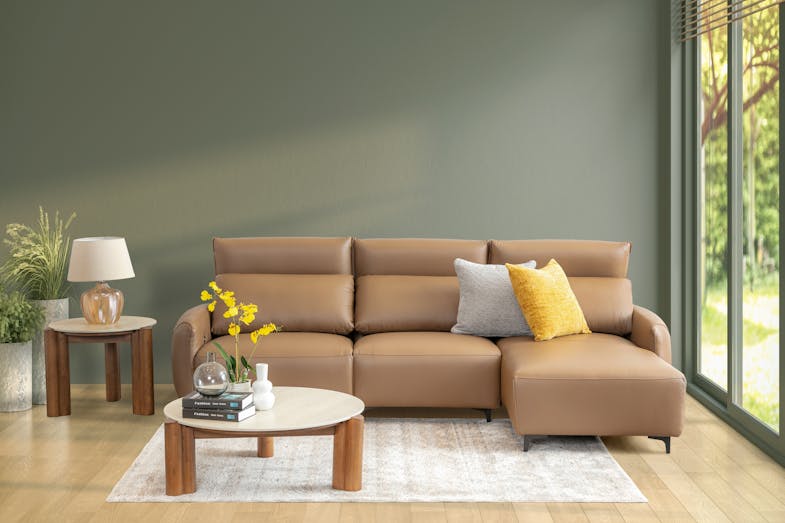CLOVER Full Leather Upholstery L Shaped Sofa - Coffee CLOVER Full Leather Upholstery L Shaped Sofa - Coffee