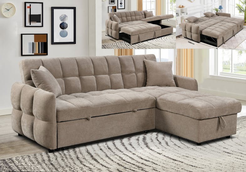 Lallo Easy Clean Fabric Upholstery Sofa Bed with Storage - Brown Lallo Easy Clean Fabric Upholstery Sofa Bed with Storage - Brown
