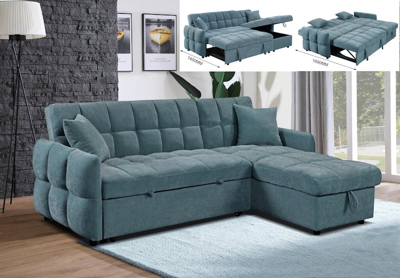 Lallo Easy Clean Fabric Upholstery Sofa Bed with Storage – Green Lallo Easy Clean Fabric Upholstery Sofa Bed with Storage – Green