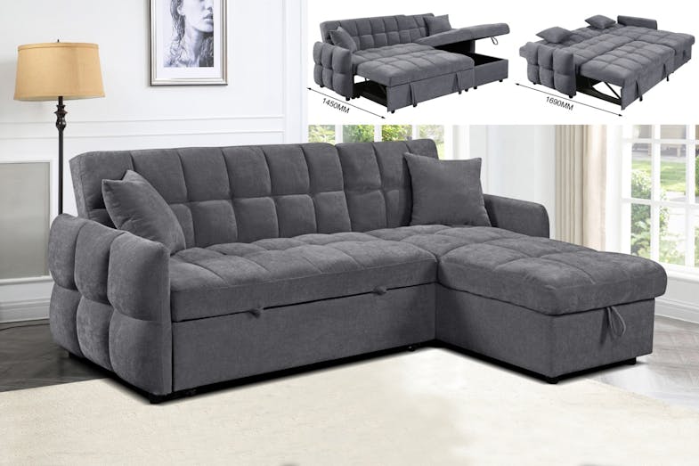 Lallo Easy Clean Fabric Upholstery Sofa Bed with Storage – Grey Lallo Easy Clean Fabric Upholstery Sofa Bed with Storage – Grey