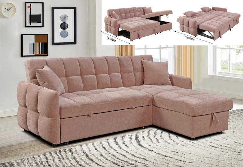 Lallo Easy Clean Fabric Upholstery Sofa Bed with Storage – Peach Lallo Easy Clean Fabric Upholstery Sofa Bed with Storage – Peach