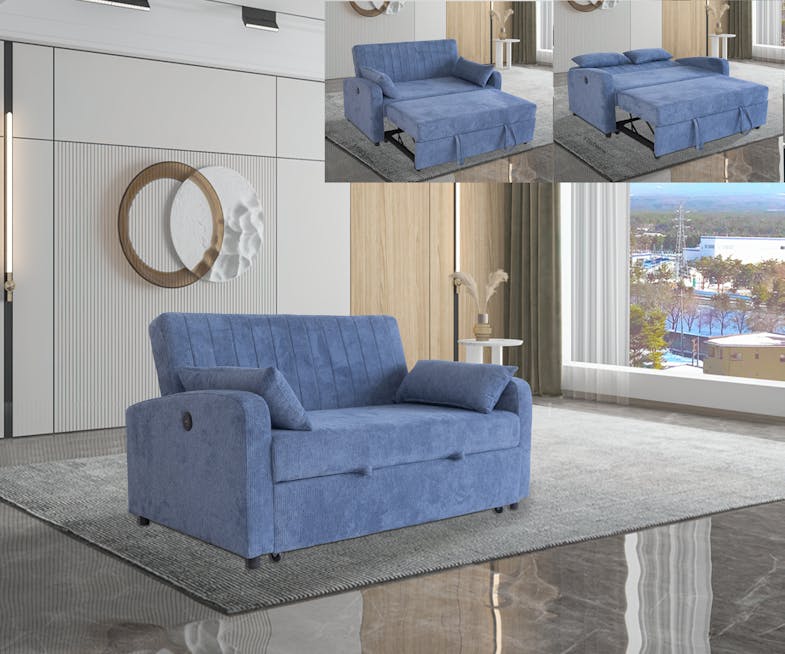 Laxon Standard Fabric Upholstery 2 Seater Sofa Bed - Blue Laxon Standard Fabric Upholstery 2 Seater Sofa Bed - Blue