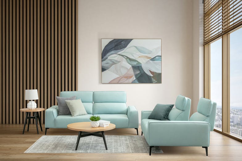 Zalar 2 Seater Sofa Fabric Upholstery with Push Back Seats - Mint Green Zalar 2 Seater Sofa Fabric Upholstery with Push Back Seats - Mint Green