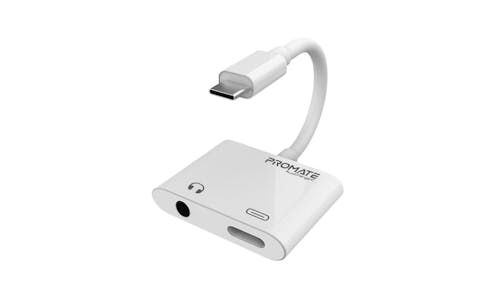 Promate AuxCharge-C USB-C Audio Adapter - White