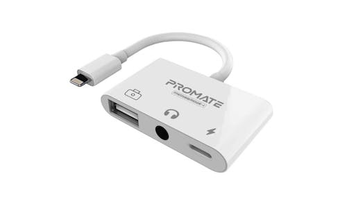Promate MediaBridge-i 3-in-1 Audio Adapter - White-01