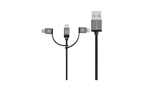 Promate UniLink-Trio Apple MFi Trio-ended Charge and Sync Cable - Grey