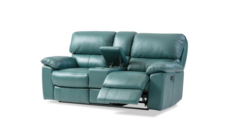 Calinda Leather 2 Seater Manual Recliner Sofa (with Console) - Dark Green Calinda Leather 2 Seater Manual Recliner Sofa (with Console) - Dark Green