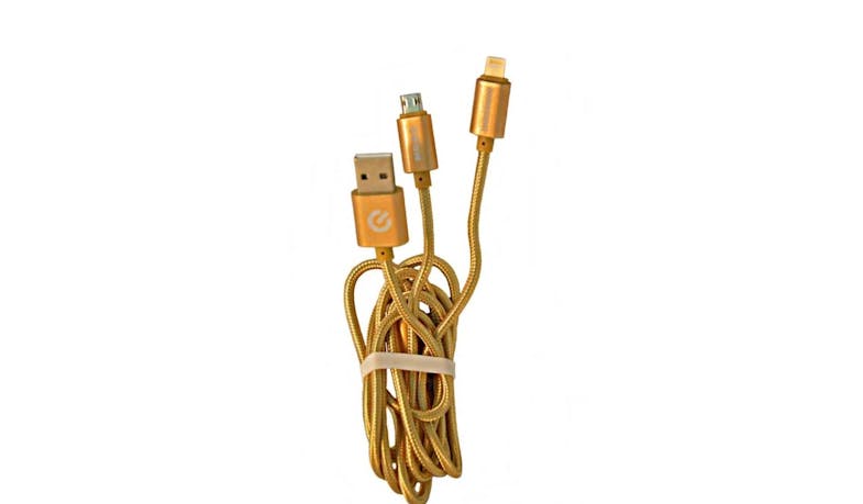 Grenosis GS-ABD01 2 in 1 Charging Braided Cable - Gold Grenosis GS-ABD01 2 in 1 Charging Braided Cable - Gold