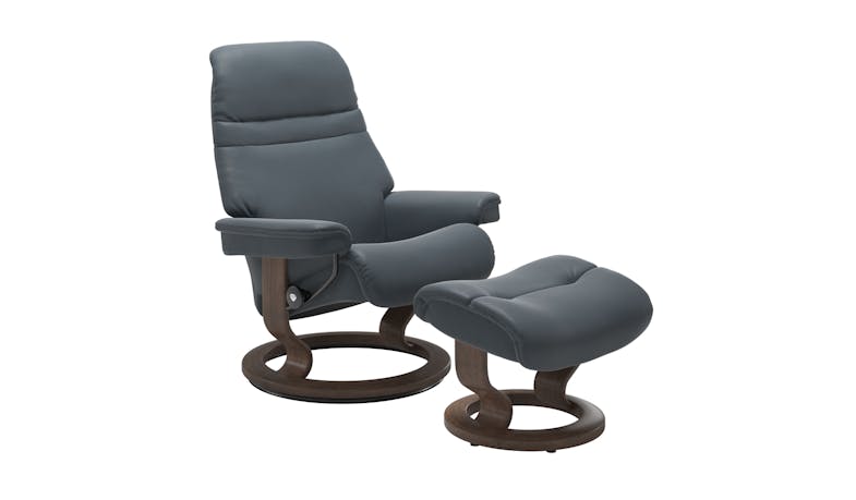 Stressless Sunrise Classic Assembled Chair With Ottoman - Blue Stressless Sunrise Classic Assembled Chair With Ottoman - Blue