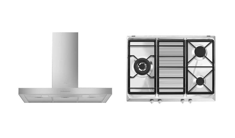 Smeg KBT-900XE Chimney Hood + SRV573XG Contemporary Aesthetic 3 Burners Gas Hob Smeg KBT-900XE Chimney Hood + SRV573XG Contemporary Aesthetic 3 Burners Gas Hob