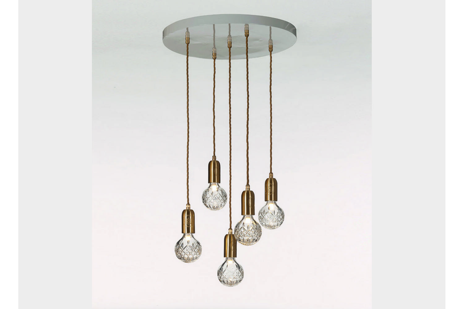 Clear Crystal Bulb Chandelier 5 Piece Brushed Brass by Lee Broom