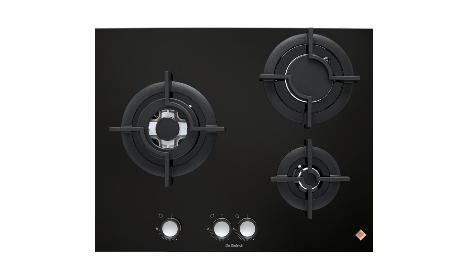 De Dietrich DPG7549BC Absolute Black 3-Burner Gas Hob
