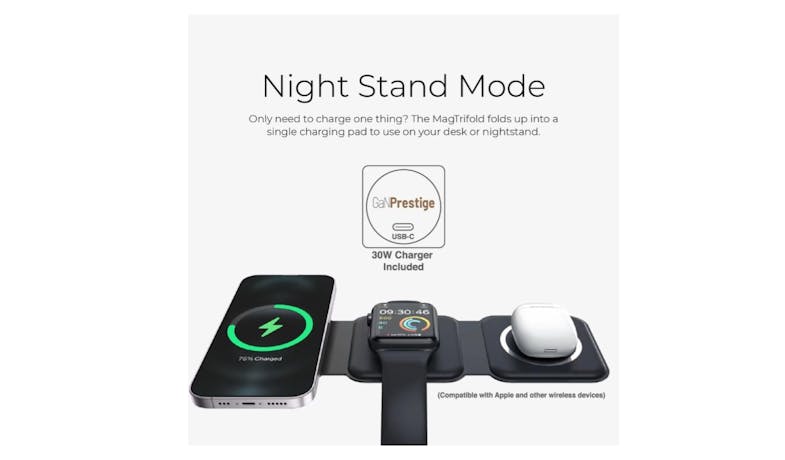 Mazer Mag Trifold 3-in-1 MagSafe Apple Watch QI Wireless Foldable Charging Pad with 30W UK Charger