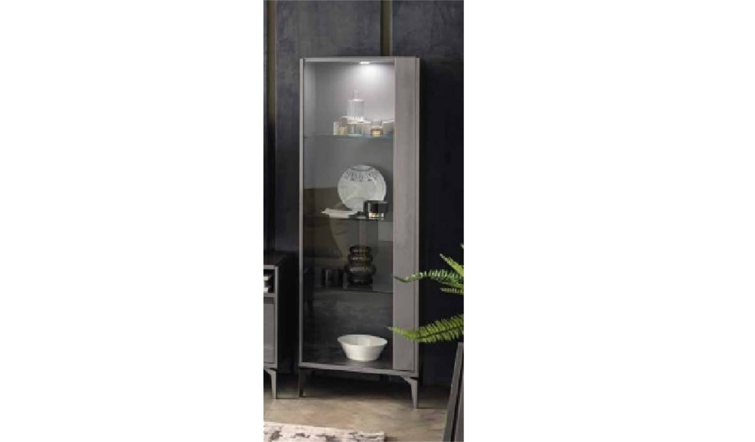 Alf Italia Graphite Right Glass Door High Gloss Display Cabinet