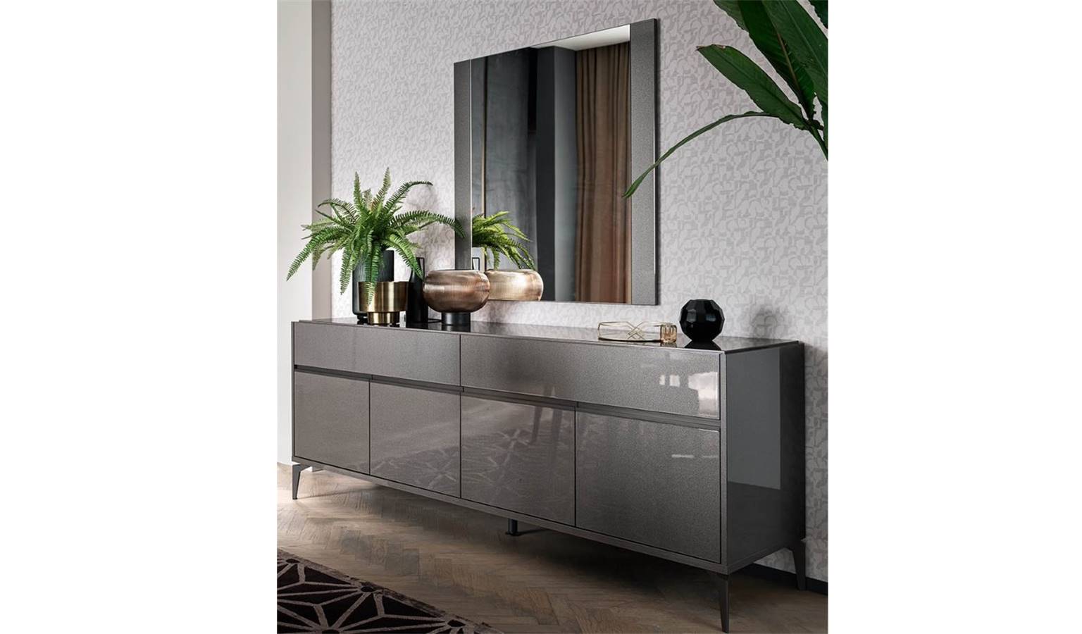 Alf Italia Graphite 4 Door 2 Drawer High Gloss Buffet Cabinet
