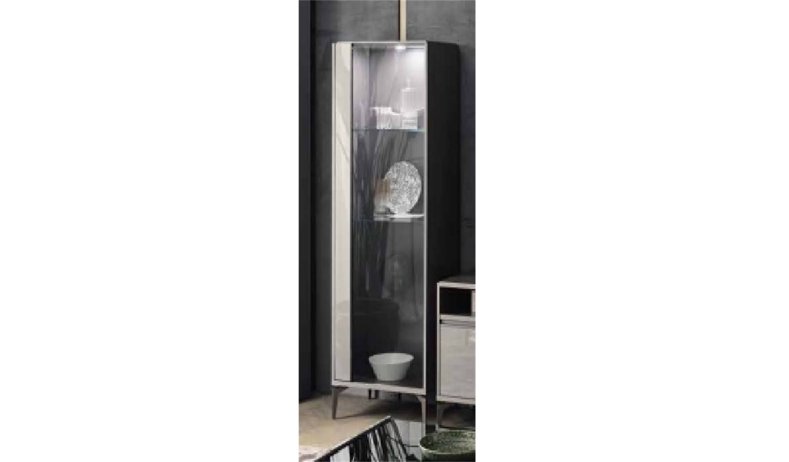 Alf Italia Graphite Left Glass Door High Gloss Display Cabinet