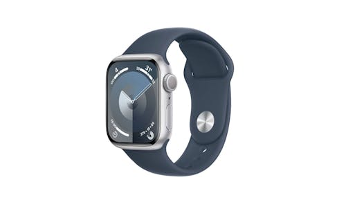 Apple Watch Series 9 GPS 41mm Silver Aluminum Case with Blue Sport Band - Large (MR913)