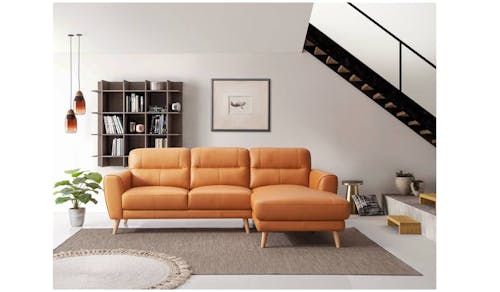 Carl Full Leather 2.5 Seater With Chaise Sofa - Orange (Right Hand Facing).jpeg.jpg