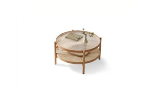 Clementine Solid Oak Coffee Table With Tempered Glass And Rattan (Diameter 85.7 cm).jpg