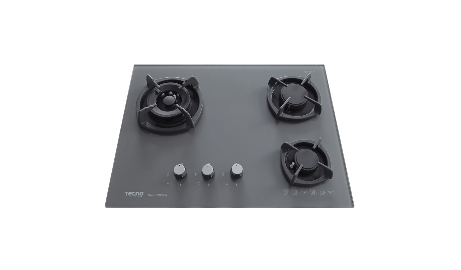 Tecno T6000TGSV 3 Burners Gas Hob - Ceran Grey