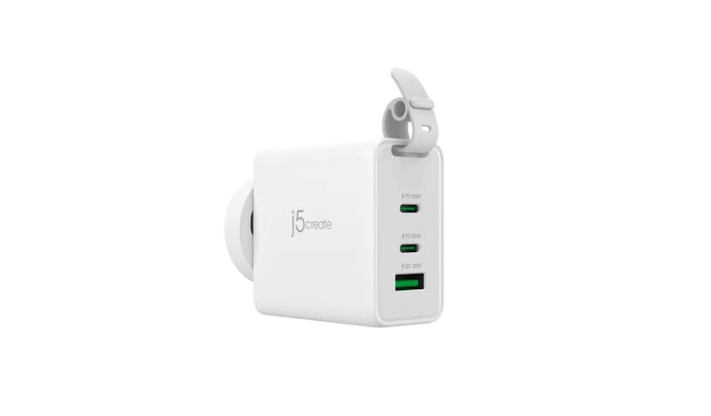 J5 65W GaN USB-C 3-Port Traveler Charger with changeable AC plugs and USB-C Cable