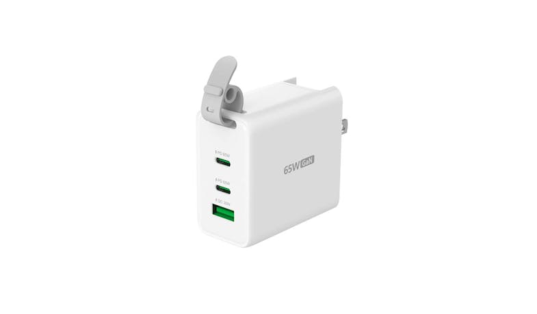 J5 65W GaN USB-C 3-Port Traveler Charger with changeable AC plugs and USB-C Cable