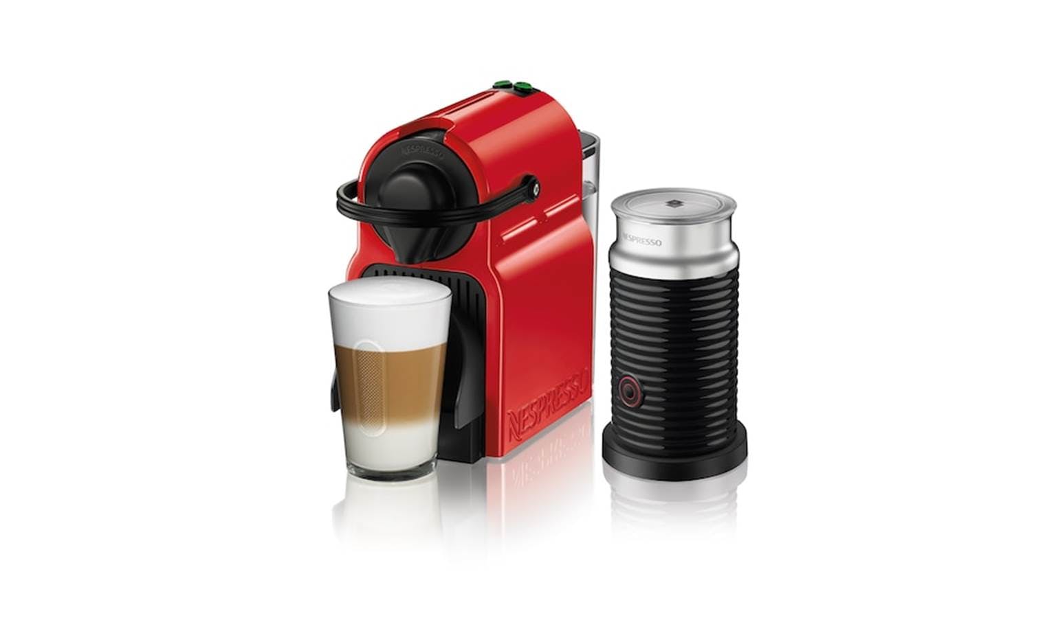 Nespresso C40PSGRE Inissia Coffee Machine and Aeroccino Bundle - Ruby Red