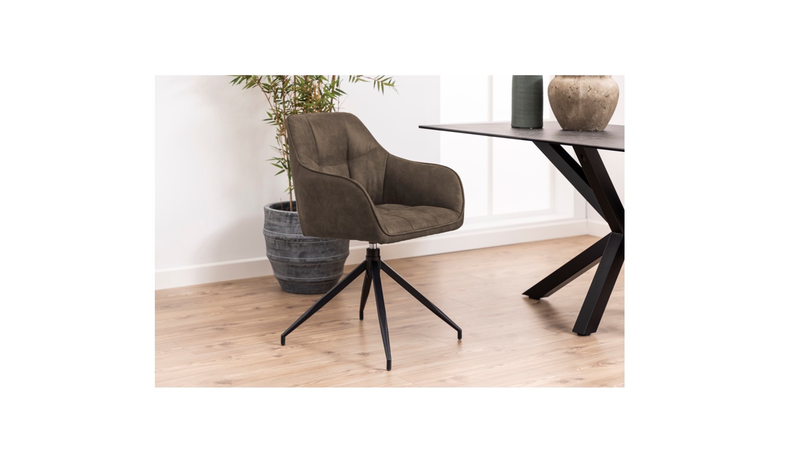 Urban Brenda Swivel Dining Chair With Armrest - Light Brown