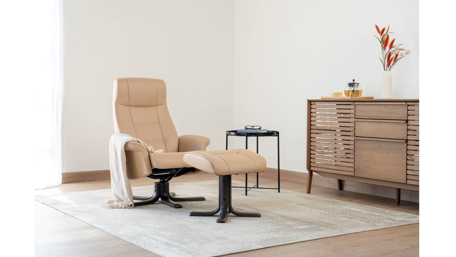 IMG Scandi 122 PVC Star Base Recliner (Latte-Black)_1