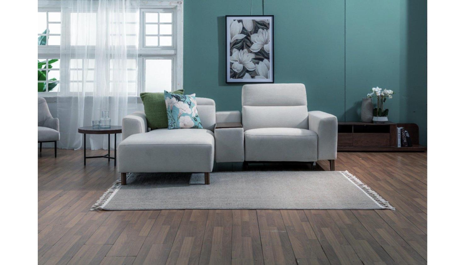 LifeStyle Finn Pet Friendly Fabric Power Recliner Sofa with Console and Left Hand Facing Chaise - JF236-8 Clay