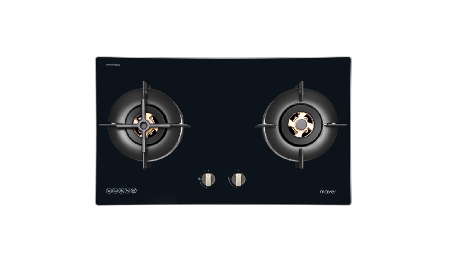 Mayer 76cm 2 Burner Glass PUB Gas Hob - Black (MMGH7721HI-BLK)