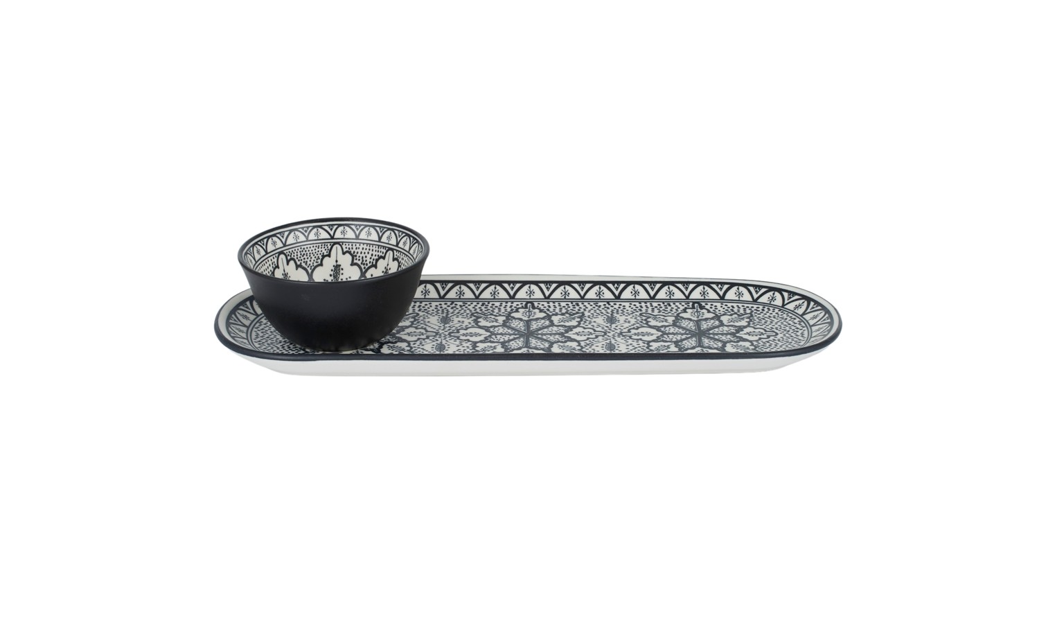 Aleah Ceramic Bowl with Serving Tray - Black/White