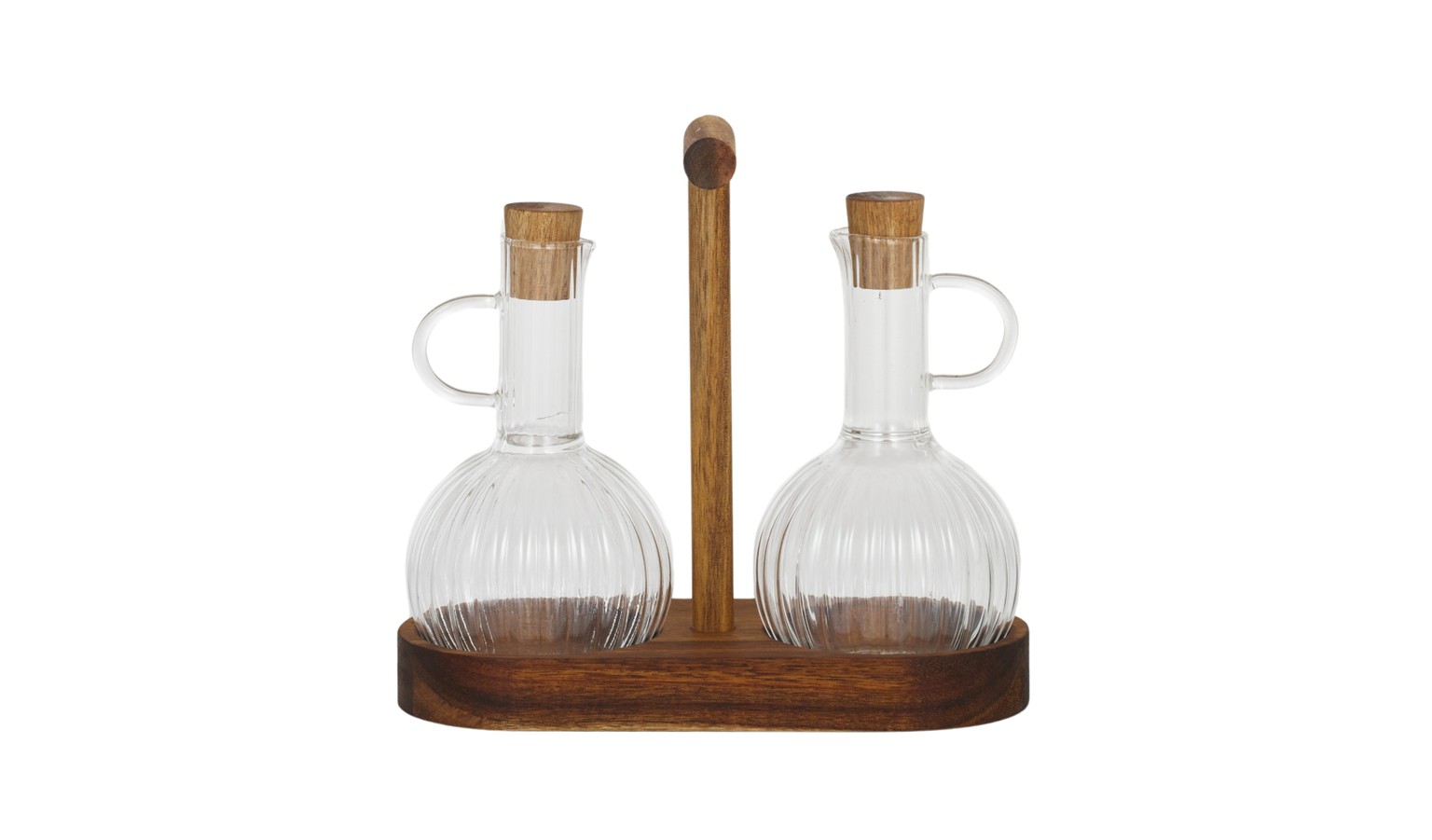 Bosco 3pc Glass Oil & Vinegar Set With Wooden Tray 9x15cm
