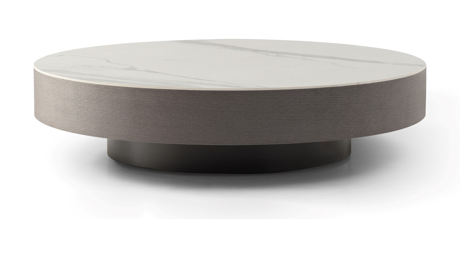 LifeStyle Coin 105cm White Ceramic Top Round Coffee Table - White / Grey
