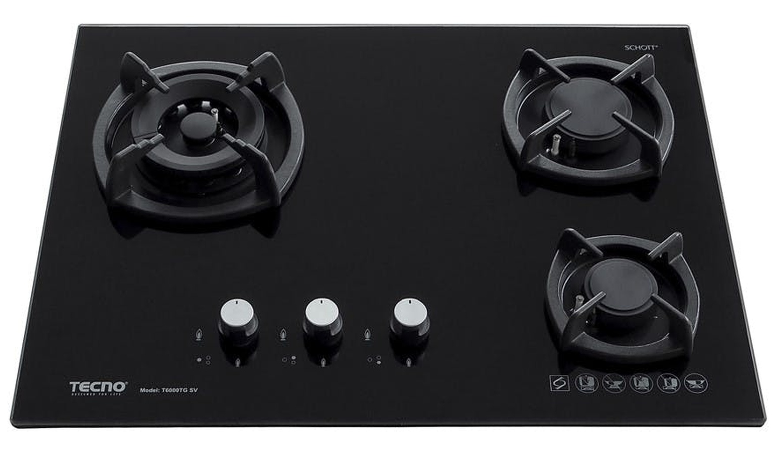 Tecno T6000TGSV 3 Burners Gas Hob - Black