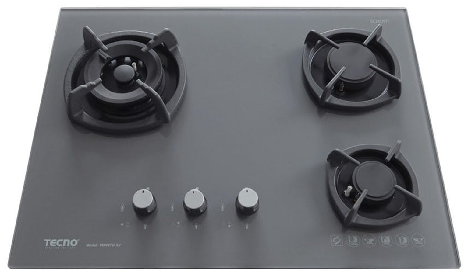 Tecno T6000TGSV 3 Burners Gas Hob - Ceran Grey