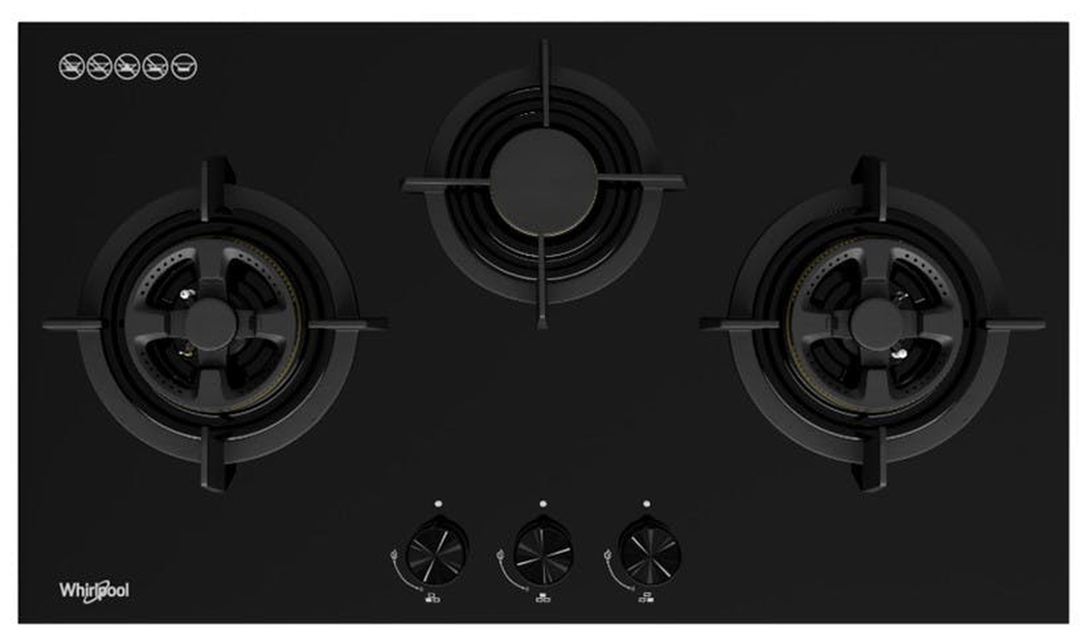 Whirlpool GWG7830LS 78cm 3-Burners LPG Gas Hob - Black