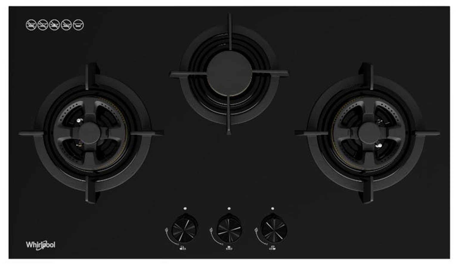 Whirlpool GWG8830LS 88cm 3-Burners LPG Gas Hob - Black