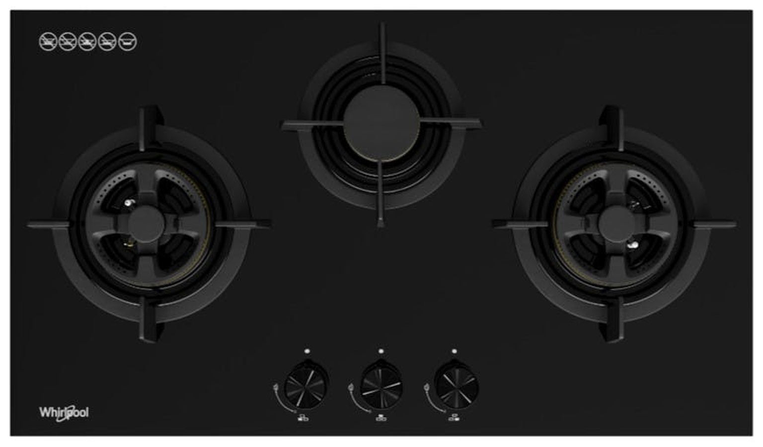 Whirlpool GWG8830TS Burners Pub Gas Hob Tempered Glass Surface - Black