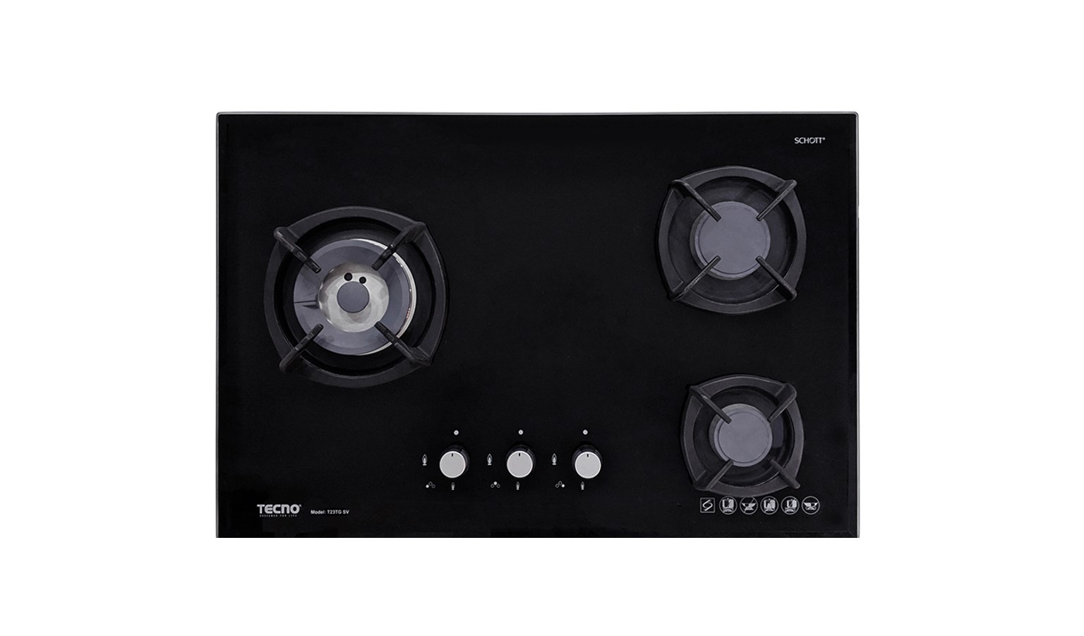 Tecno T23TG SV OW 3-Burner Glass Cooker Hob - Optic White-01