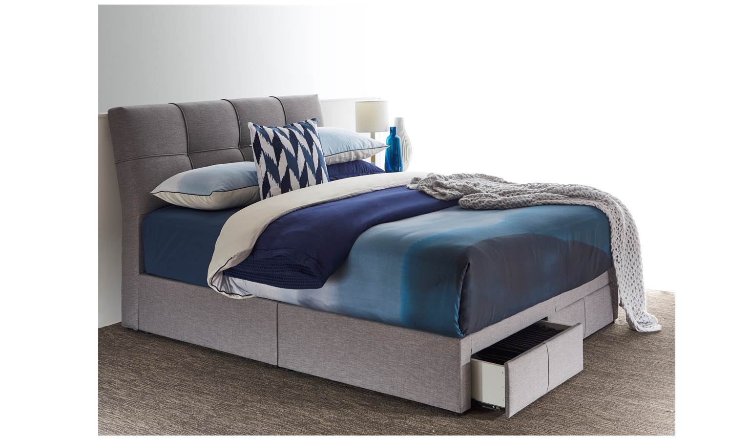 Iceland Bed Frame in Fabric Upholstery Queen Size Harvey Norman