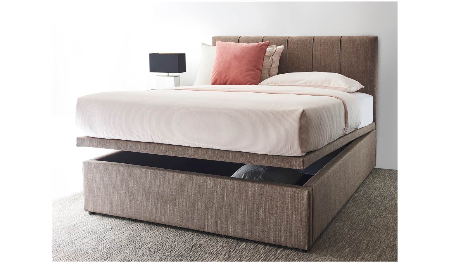 reno storage bed frame in fabric upholstery queen size harvey norman singapore