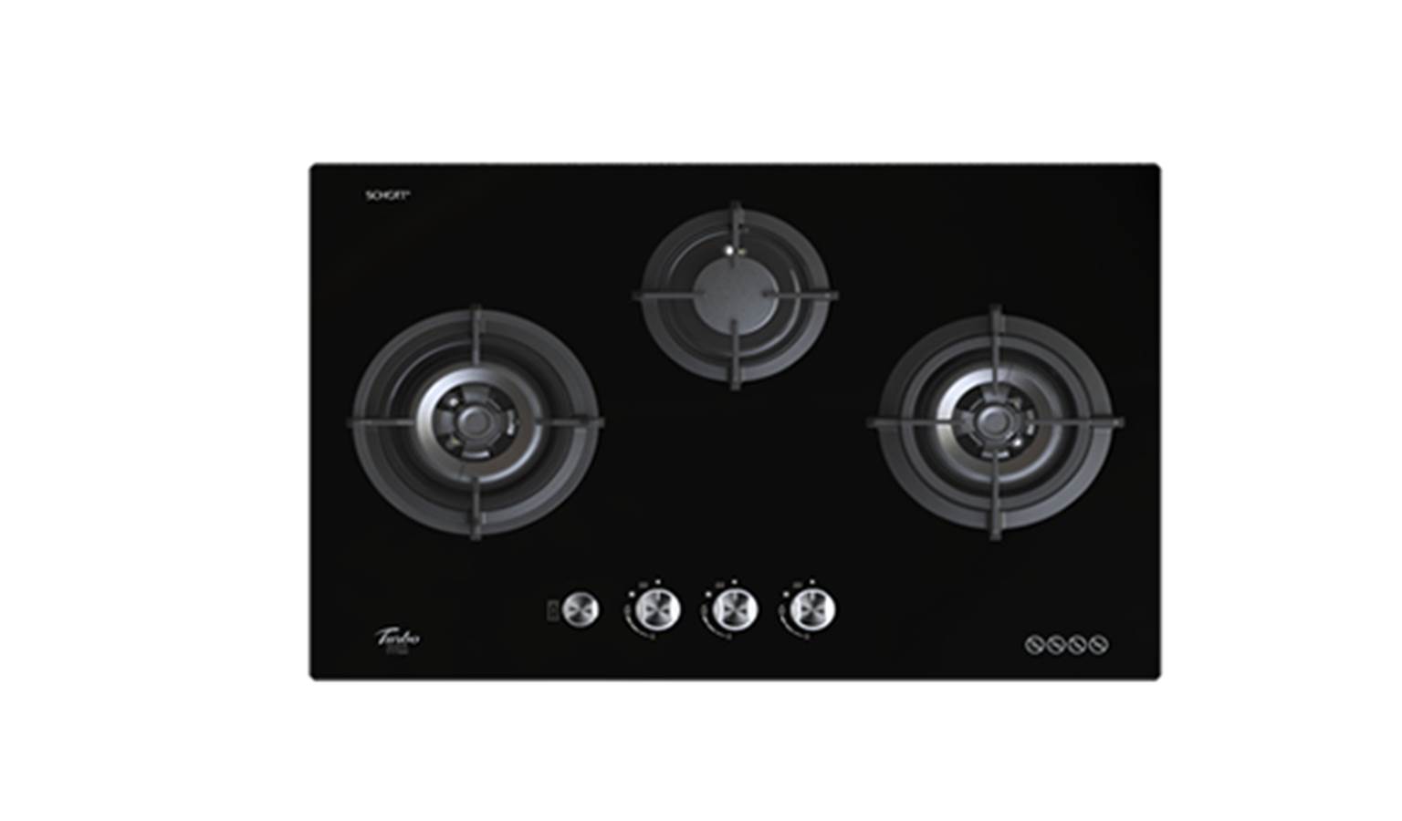 Turbo Incanto T773GV-BK 77cm 3-Burner Built-In Glass Hob - Black