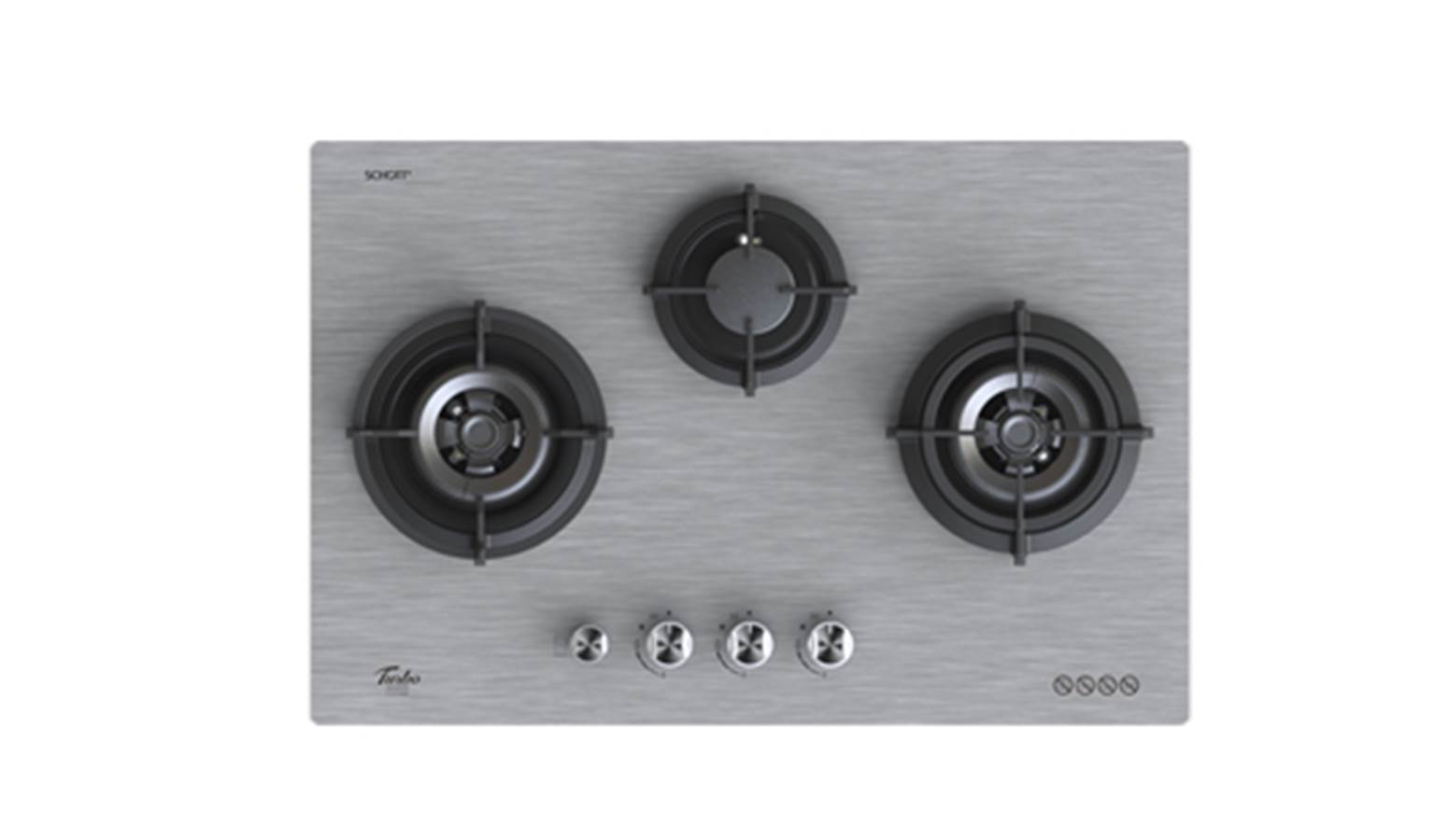 Turbo Incanto T773GV-MS 77cm 3-Burner Built-In Glass Hob - Metallic Silver
