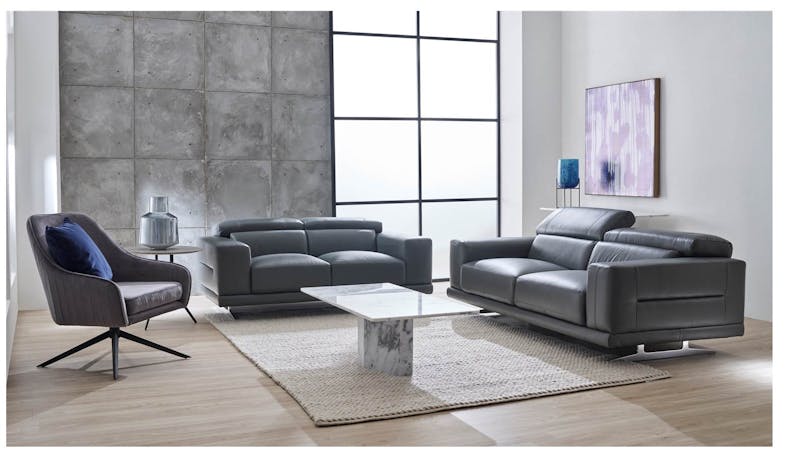 Lubeck Full Leather 3-Seater Sofa with Adjustable Headrest