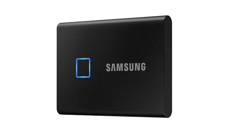 Samsung MU-PC2T0K/WW Portable SSD T7 Touch 2TB External Storage - Black (facing left)